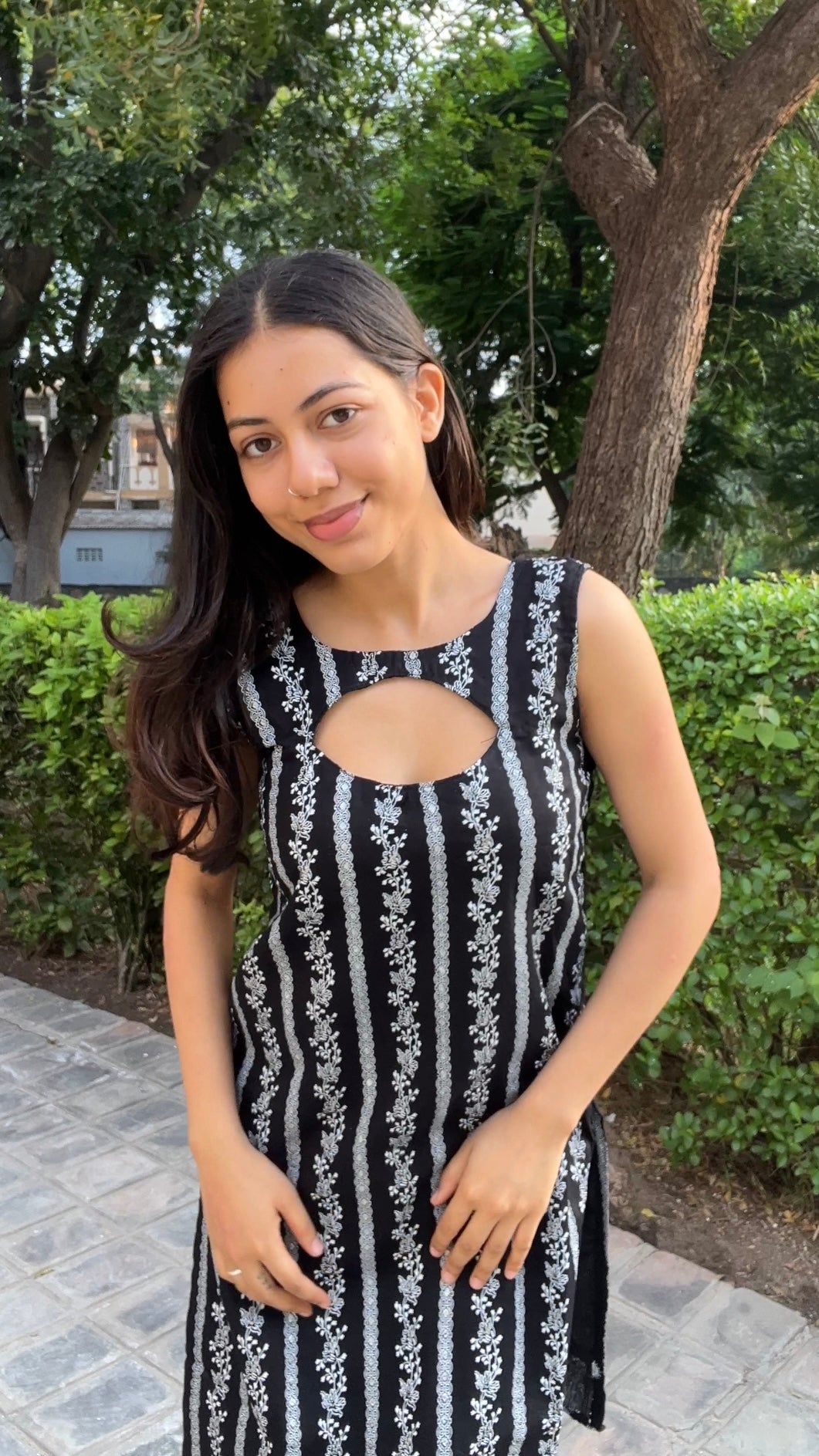 Noir Blossom Keyhole Kurti” (Modern Elegant)