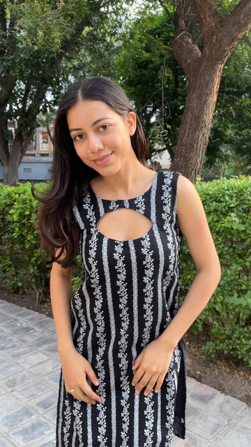 Noir Blossom Keyhole Kurti” (Modern Elegant)