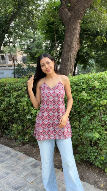 Crimson Charm Halter Kurti Top” (Modern Fusion)