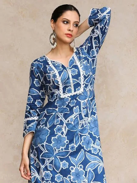 Women's Floral Printed Daily Cotton Straight Kurta